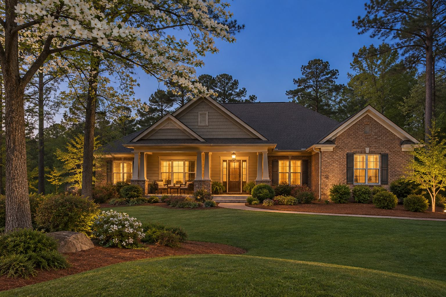 A Georgia home at dusk, illustrative